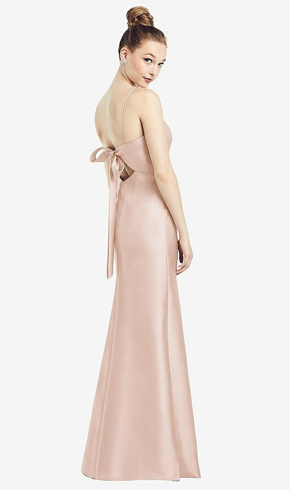 Front View - Cameo Open-Back Bow Tie Satin Trumpet Gown