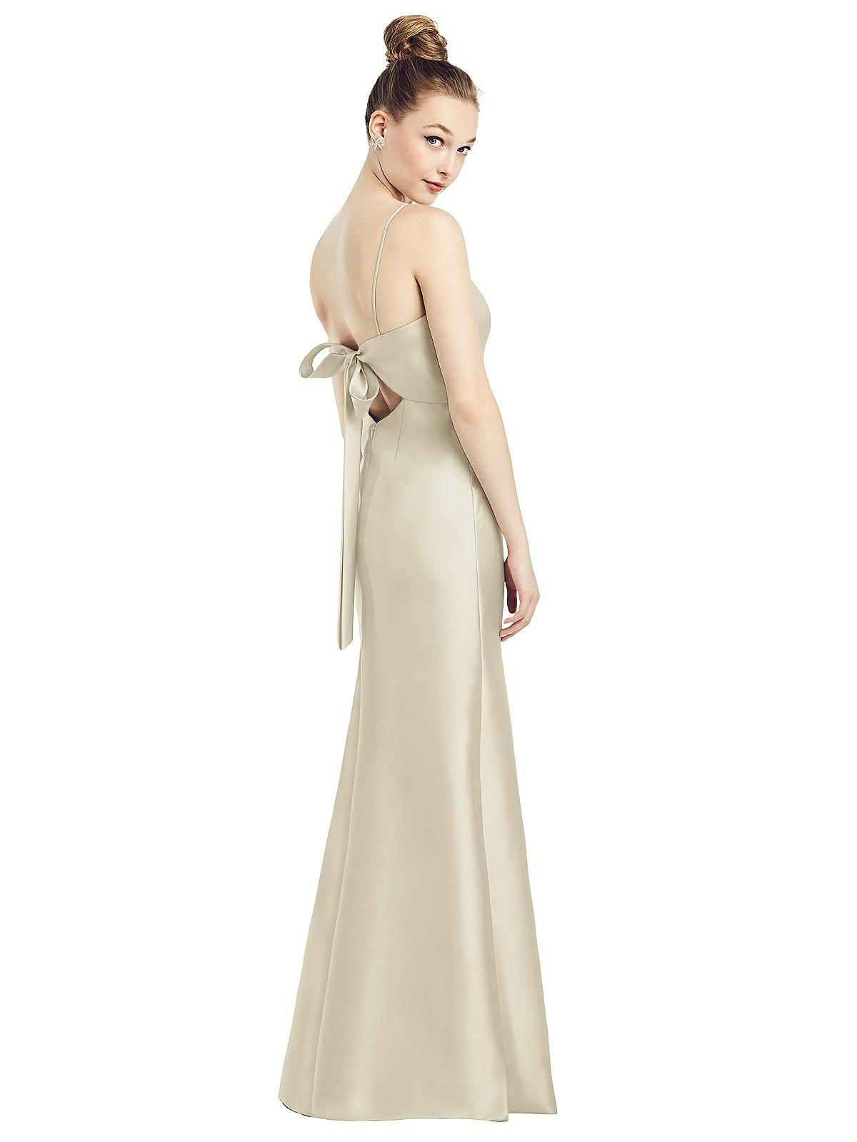 Open-back Bow Tie Satin Trumpet Bridesmaid Dress In Champagne