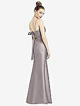 Front View Thumbnail - Cashmere Gray Open-Back Bow Tie Satin Trumpet Gown