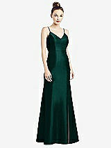 Rear View Thumbnail - Evergreen Open-Back Bow Tie Satin Trumpet Gown