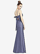Front View Thumbnail - French Blue Open-Back Bow Tie Satin Trumpet Gown