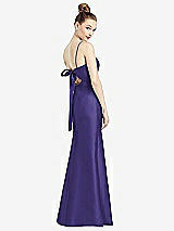 Front View Thumbnail - Grape Open-Back Bow Tie Satin Trumpet Gown