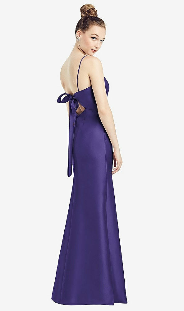 Front View - Grape Open-Back Bow Tie Satin Trumpet Gown