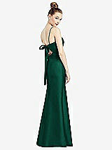 Front View Thumbnail - Hunter Green Open-Back Bow Tie Satin Trumpet Gown
