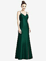 Rear View Thumbnail - Hunter Green Open-Back Bow Tie Satin Trumpet Gown