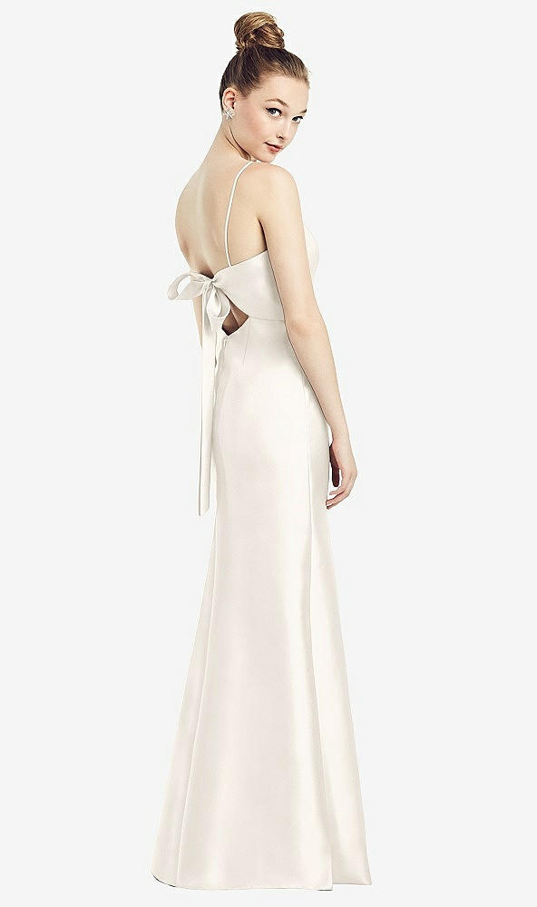 Front View - Ivory Open-Back Bow Tie Satin Trumpet Gown