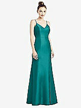 Rear View Thumbnail - Jade Open-Back Bow Tie Satin Trumpet Gown