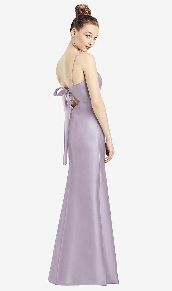Front View - Lilac Haze Open-Back Bow Tie Satin Trumpet Gown