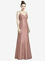 Rear View Thumbnail - Neu Nude Open-Back Bow Tie Satin Trumpet Gown