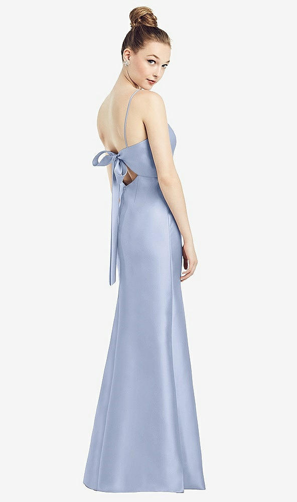 Front View - Sky Blue Open-Back Bow Tie Satin Trumpet Gown