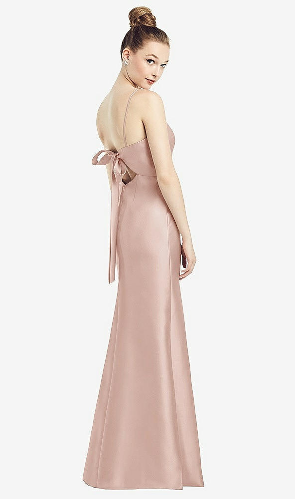 Front View - Toasted Sugar Open-Back Bow Tie Satin Trumpet Gown