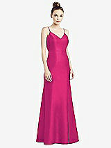 Rear View Thumbnail - Think Pink Open-Back Bow Tie Satin Trumpet Gown