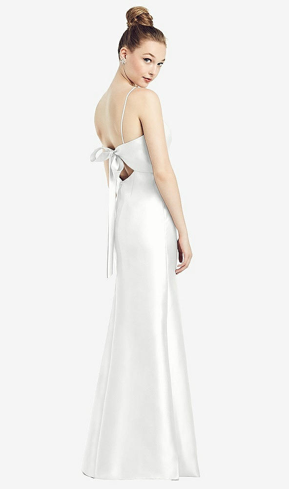 Front View - White Open-Back Bow Tie Satin Trumpet Gown