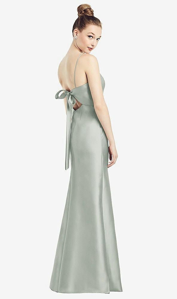 Front View - Willow Green Open-Back Bow Tie Satin Trumpet Gown