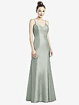 Rear View Thumbnail - Willow Green Open-Back Bow Tie Satin Trumpet Gown