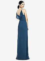 Front View Thumbnail - Dusk Blue Ruffled Back Chiffon Dress with Jeweled Sash