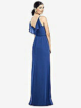 Front View Thumbnail - Classic Blue Ruffled Back Chiffon Dress with Jeweled Sash