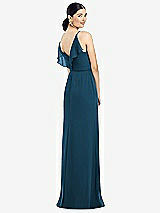 Front View Thumbnail - Atlantic Blue Ruffled Back Chiffon Dress with Jeweled Sash