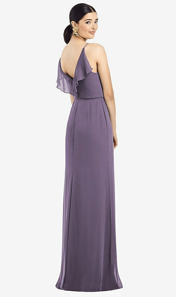 Front View - Lavender Ruffled Back Chiffon Dress with Jeweled Sash
