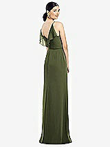 Front View Thumbnail - Olive Green Ruffled Back Chiffon Dress with Jeweled Sash