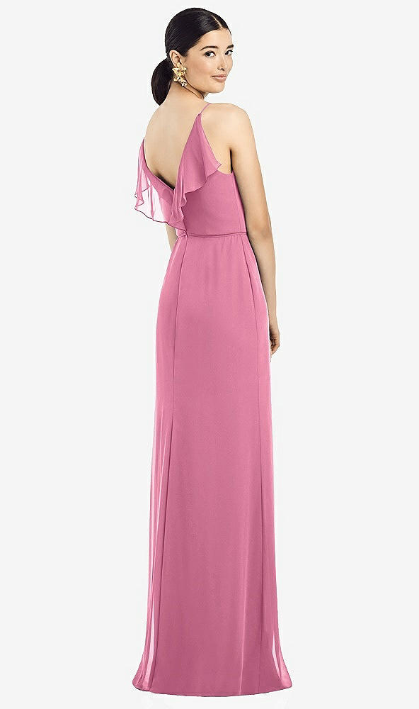 Front View - Orchid Pink Ruffled Back Chiffon Dress with Jeweled Sash