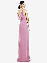 Front View Thumbnail - Powder Pink Ruffled Back Chiffon Dress with Jeweled Sash