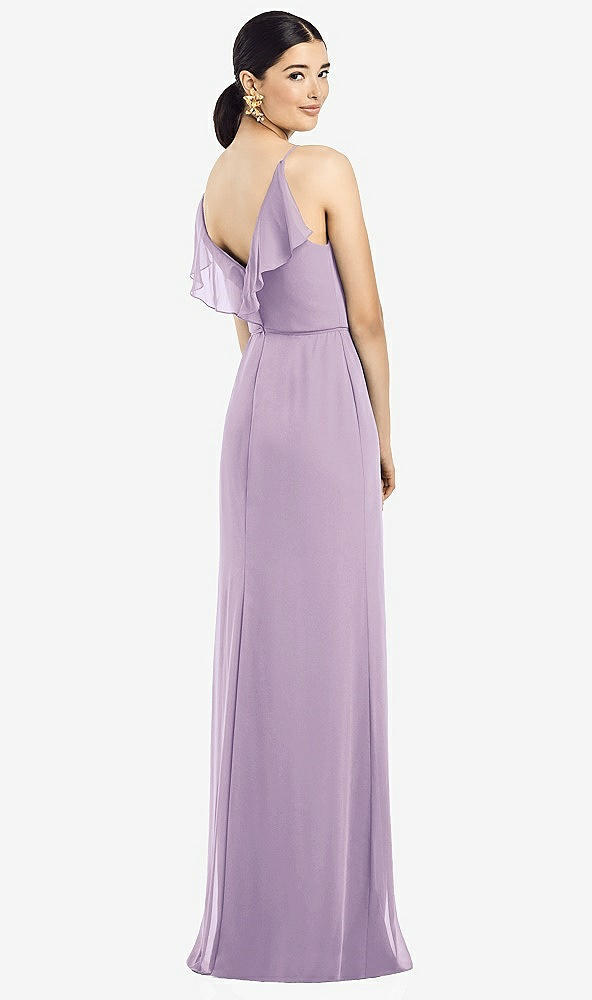 Front View - Pale Purple Ruffled Back Chiffon Dress with Jeweled Sash