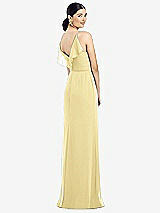 Front View Thumbnail - Pale Yellow Ruffled Back Chiffon Dress with Jeweled Sash