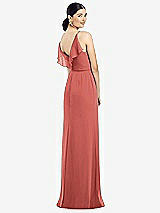 Front View Thumbnail - Coral Pink Ruffled Back Chiffon Dress with Jeweled Sash