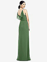 Front View Thumbnail - Vineyard Green Ruffled Back Chiffon Dress with Jeweled Sash