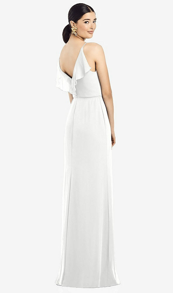 Front View - White Ruffled Back Chiffon Dress with Jeweled Sash