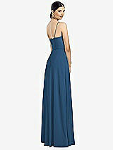 Rear View Thumbnail - Dusk Blue Spaghetti Strap Chiffon Maxi Dress with Jeweled Sash