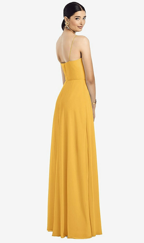 Back View - NYC Yellow Spaghetti Strap Chiffon Maxi Dress with Jeweled Sash