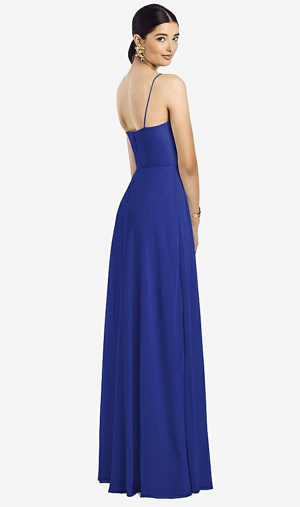 Back View - Cobalt Blue Spaghetti Strap Chiffon Maxi Dress with Jeweled Sash