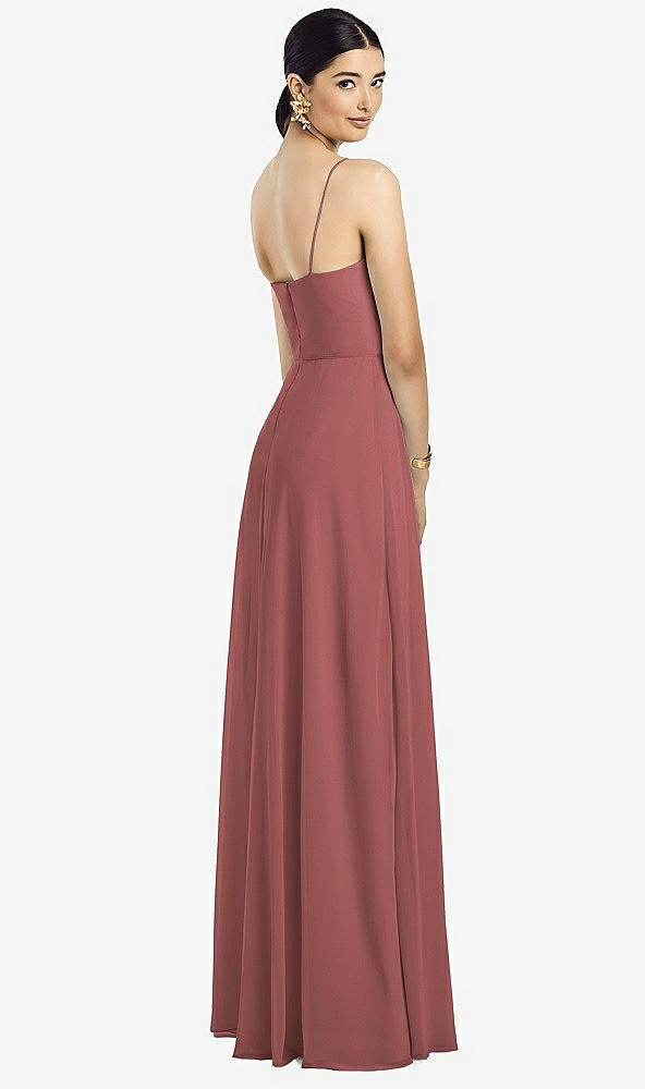 Back View - English Rose Spaghetti Strap Chiffon Maxi Dress with Jeweled Sash