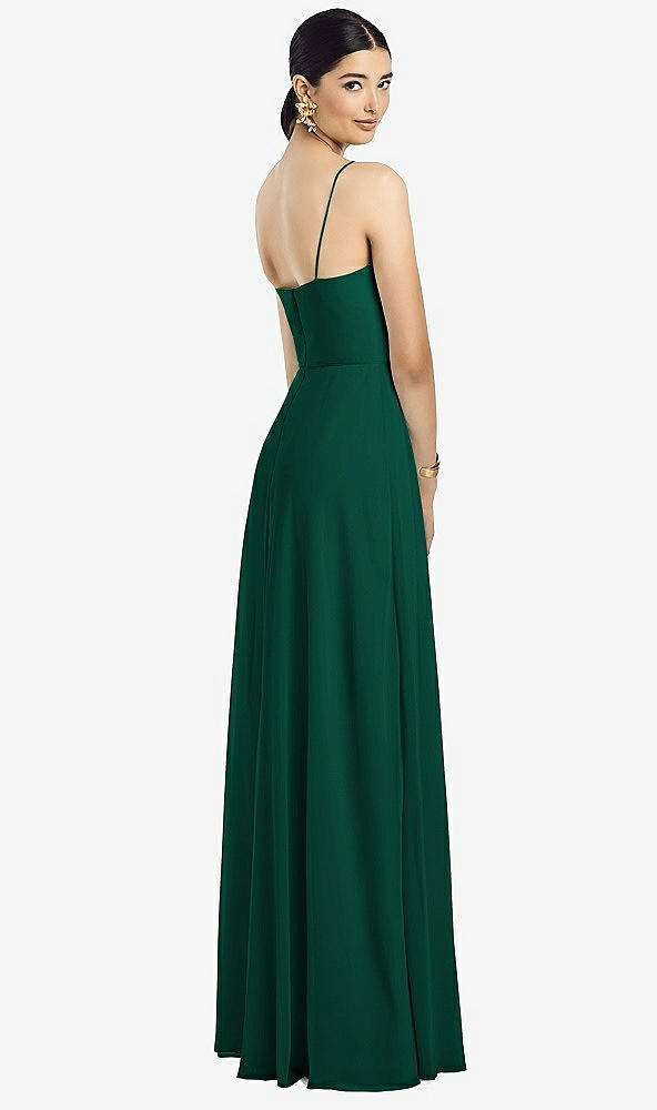 Back View - Hunter Green Spaghetti Strap Chiffon Maxi Dress with Jeweled Sash