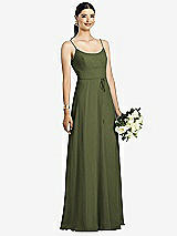 Front View Thumbnail - Olive Green Spaghetti Strap Chiffon Maxi Dress with Jeweled Sash