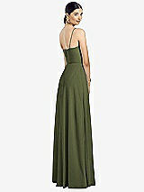 Rear View Thumbnail - Olive Green Spaghetti Strap Chiffon Maxi Dress with Jeweled Sash
