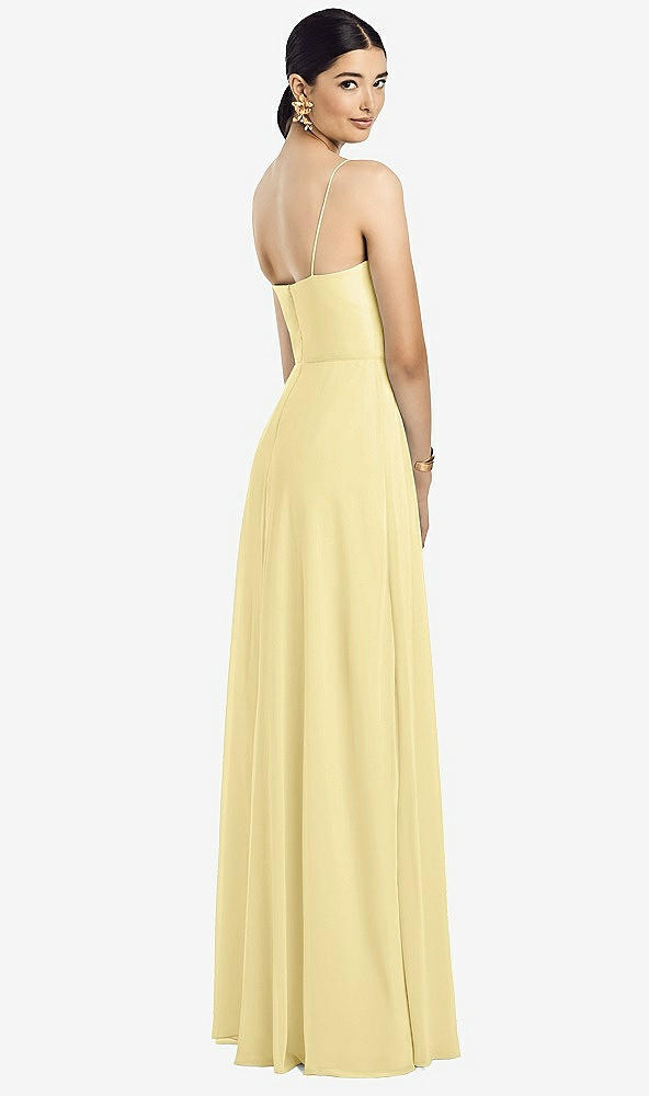 Back View - Pale Yellow Spaghetti Strap Chiffon Maxi Dress with Jeweled Sash