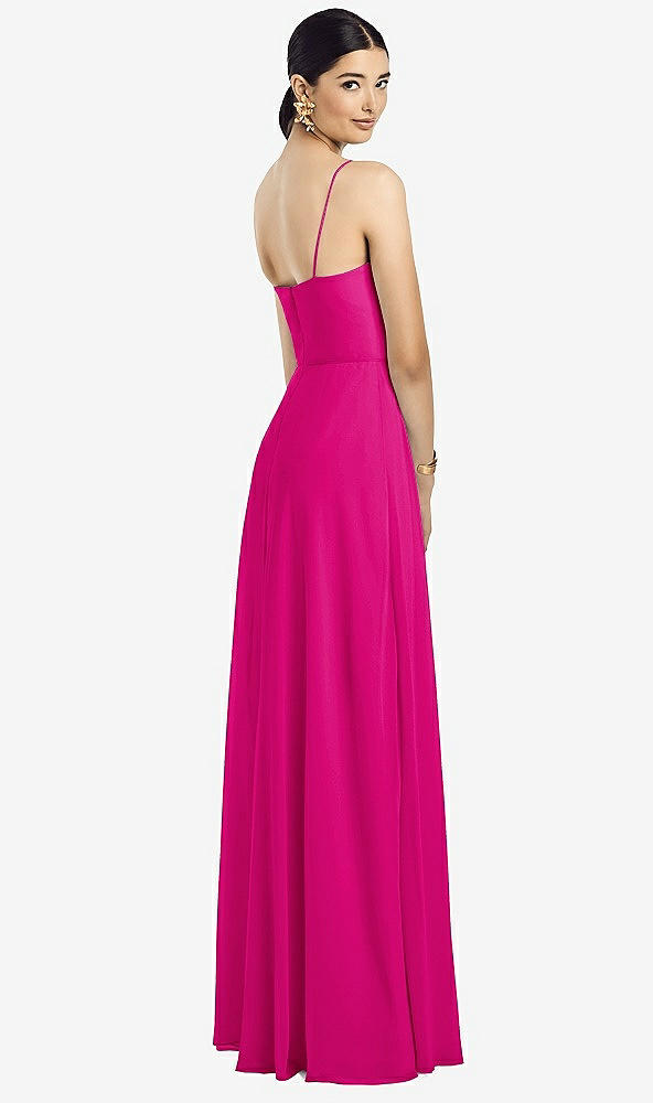 Back View - Think Pink Spaghetti Strap Chiffon Maxi Dress with Jeweled Sash