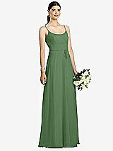 Front View Thumbnail - Vineyard Green Spaghetti Strap Chiffon Maxi Dress with Jeweled Sash