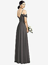 Rear View Thumbnail - Caviar Gray Cold-Shoulder V-Back Chiffon Maxi Dress