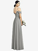 Rear View Thumbnail - Chelsea Gray Cold-Shoulder V-Back Chiffon Maxi Dress