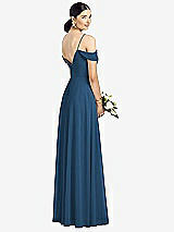Rear View Thumbnail - Dusk Blue Cold-Shoulder V-Back Chiffon Maxi Dress