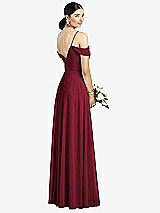 Rear View Thumbnail - Burgundy Cold-Shoulder V-Back Chiffon Maxi Dress
