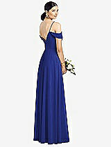 Rear View Thumbnail - Cobalt Blue Cold-Shoulder V-Back Chiffon Maxi Dress