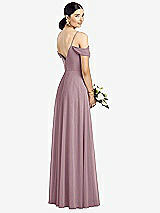 Rear View Thumbnail - Dusty Rose Cold-Shoulder V-Back Chiffon Maxi Dress