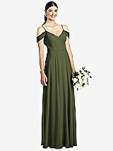 Front View Thumbnail - Olive Green Cold-Shoulder V-Back Chiffon Maxi Dress