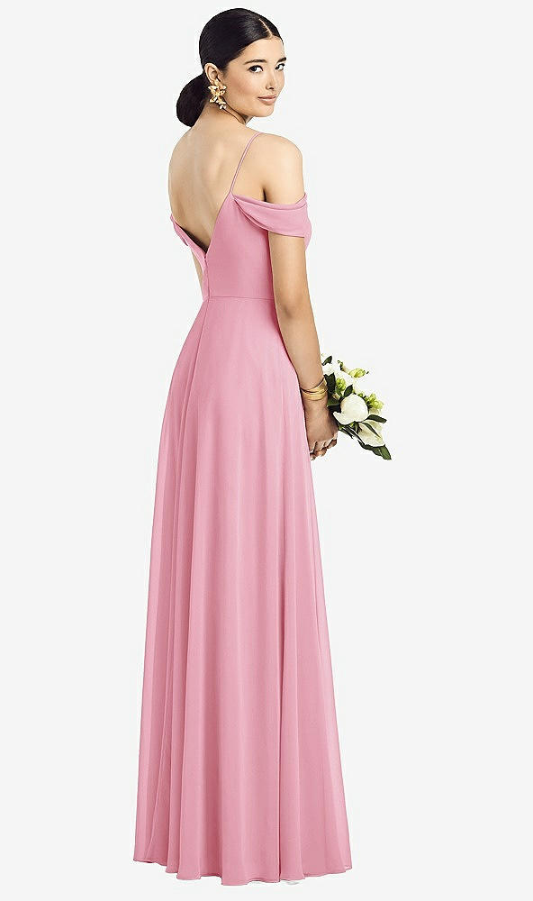 Back View - Peony Pink Cold-Shoulder V-Back Chiffon Maxi Dress
