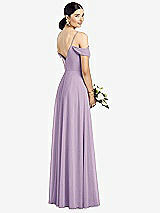 Rear View Thumbnail - Pale Purple Cold-Shoulder V-Back Chiffon Maxi Dress
